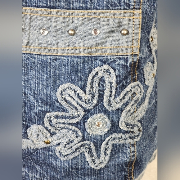 Bleu Bayou Embellished Denim Vest L Western Y2K Boho Rhinestone Zip Up - Picture 5 of 8